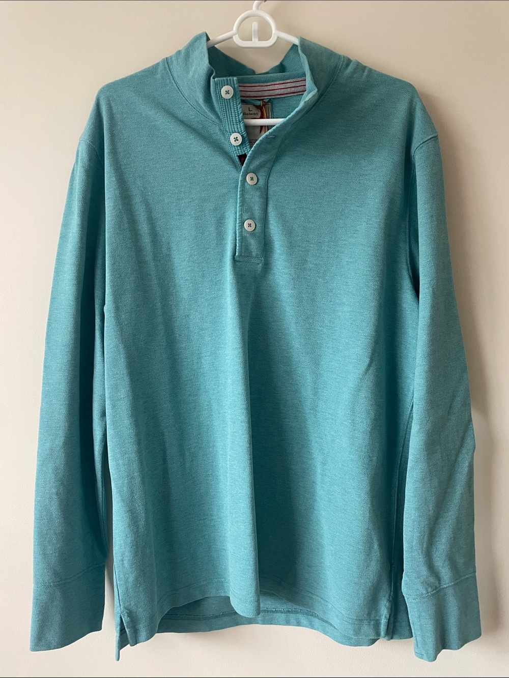 Relwen light blue, long sleeve, cotton button mock  size large